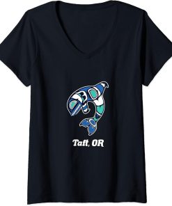 Womens Taft OR Native American Tribal Orca Killer Whale V-Neck T-Shirt