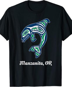 Blue Green Native American Manzanita OR Orca Killer Whale T-Shirt