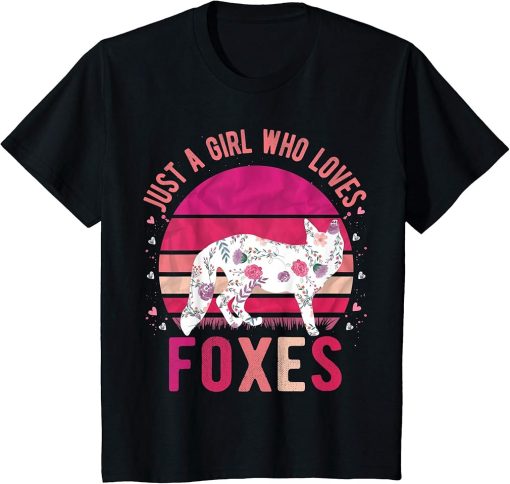 Kids Just a Girl Who Loves Foxes Vintage Retro Gift T-Shirt