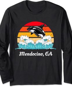 Vintage Mendocino CA Distressed Orca Killer Whale Art Long Sleeve T-Shirt